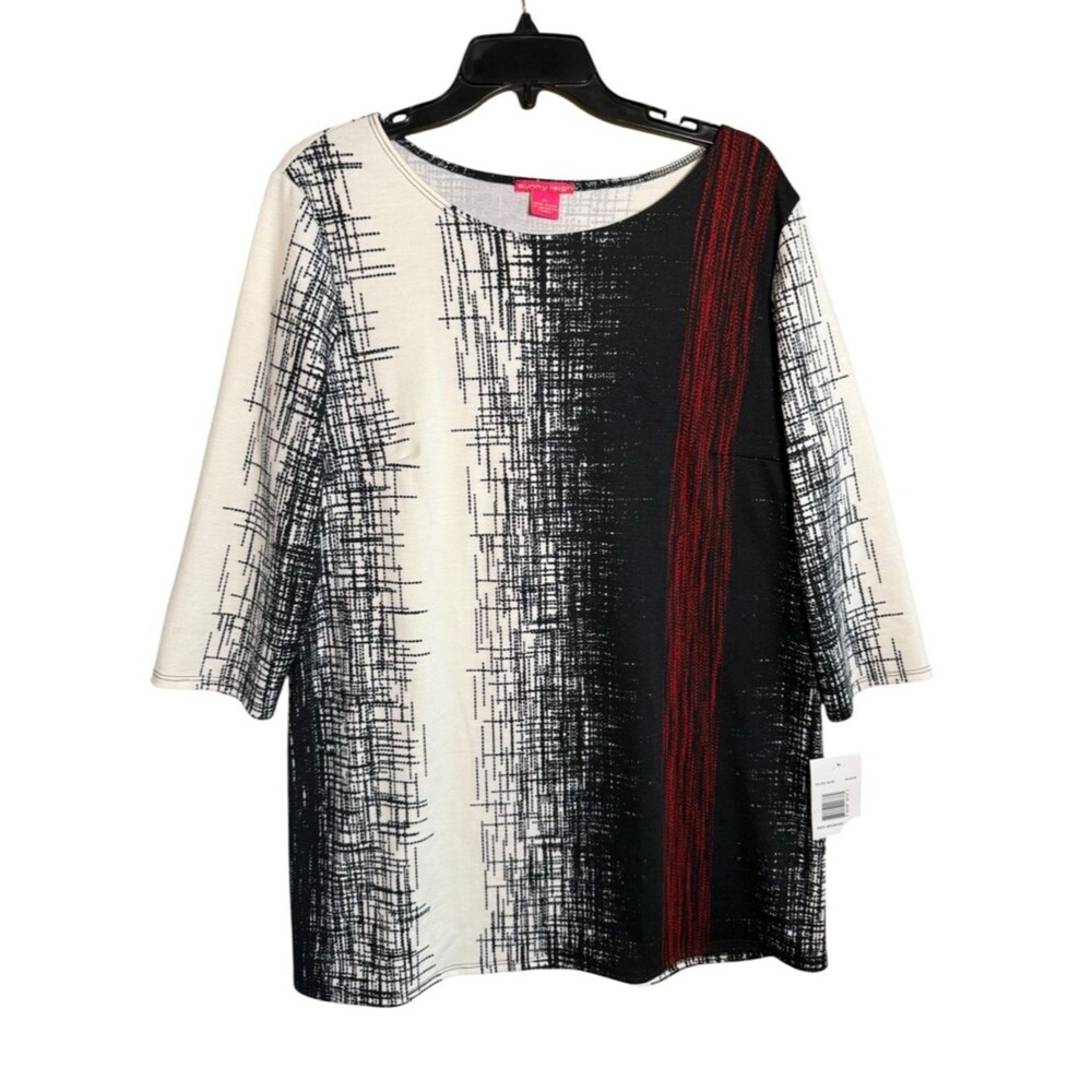 Sunny Leigh Abstract Print 3/4 Sleeve Black/White/Red Tunic Top/Mini Dress XL